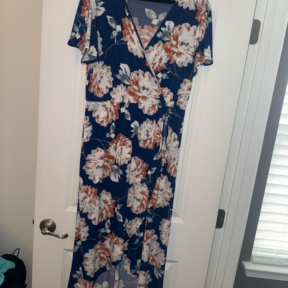 Floral V-Neck Wrap Dress Midi Length